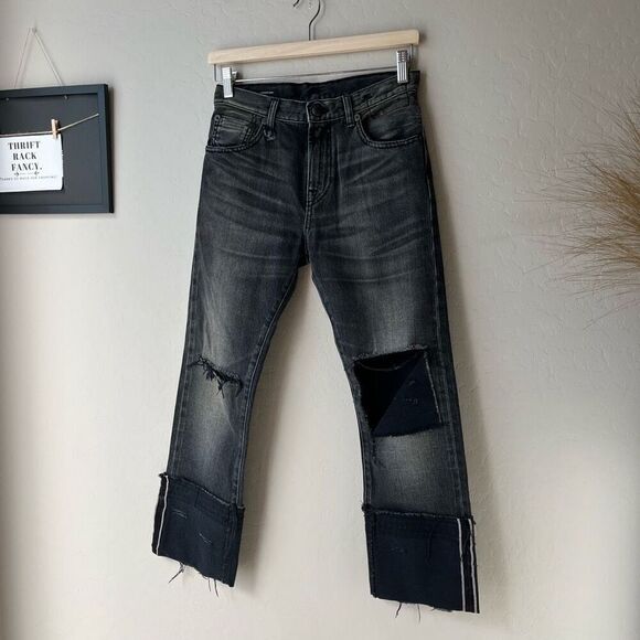 R13 Black Flare Wide Leg Jeans with Distressed Details - Picture 2 of 10